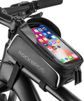 Waterproof Front Frame Bike Bag For Phone Under 7 Inches attached to bike with visible phone and shake proof design
