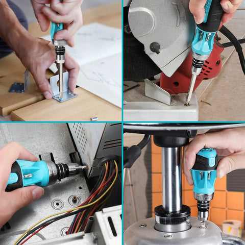 Ratcheting Screwdriver Set For Quick Fixes, 12-In-One Standard And Stubby Duo in use for home DIY and auto repairs