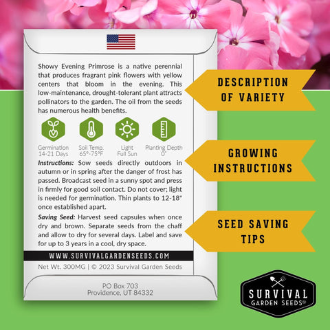 36 Pack Flower Seeds Garden Kit With Heirloom Non GMO Seed Starter Pack Varieties showing primrose planting instructions