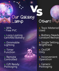 Comparison of Galaxy Moon Lamp With Multicolor Glow, Touch and Remote Control, versus generic moon lamps with features listed.