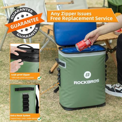 Leak Proof Insulated Backpack Cooler Holds 36 Cans Soft Side Waterproof Bag keeps your brews ice cold without the drip in green.