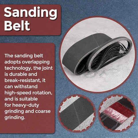 6 Pack Sanding Belts 4X36 Inch 400 Grit Silicon Carbide Abrasive Strips showing overlapping design and durable joint technology.