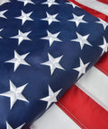 Close-up of 5x8 Ft US Flag For Outdoor Use High Wind With Embroidered Stars And Sewn Stripes Brass Grommets Built To Last In Any Weather
