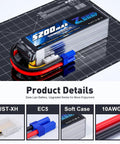5S 5200mAh RC LiPo Battery 18.5V 100C Soft Pack with EC5 Connector on display with product details and specifications