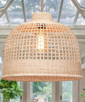Rattan Pendant Light Hand Woven Basket Shade Ceiling Lamp for Kitchen Island Boho Farmhouse Style Natural Bamboo Hanging Chandelier