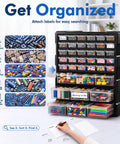 Two Size Drawer Organizer For Garage And Craft Storage With Dividers And Labels, black plastic drawer unit with small drawers
