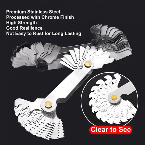 All In One Thread Gauge Set With Whitworth 55 Degree And Metric 60 Degree US 60 Degree Imperial And SAE Pitch Gauges With Locking Mechanism For Precise Internal And External Thread Measurements Ideal For Industrial Garage Workshop And Plumbing