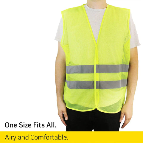 Front view of 20 Pack Yellow Hi Vis Reflective Safety Vests With 360 Degree Visibility And Silver Strips Mesh Lightweight