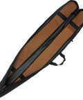 Interior view of Rugged Waterproof Sword Case With Padded Lining And Shoulder Strap, 48 Inch Martial Arts Bag, open with brown interior