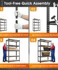 Assembly steps for Heavy Duty Garage Shelving 5 Tier Metal Storage Unit 2400 Lbs Capacity Adjustable Shelves 72x36x16 Inch