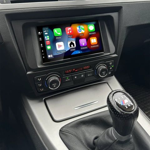 Installed Plug And Play Double DIN Radio Installation Dash Kit For 2007 To 2012 BMW 3 Series With Auto Climate Control And Fiber Optic Amplified System