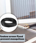 250 Ft Screen Spline Replacement Black Window Retainer Spline roll next to window screen and installation tool.