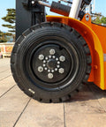 Electric Pallet Stacker Heavy Duty Forklift 1 To 3 Ton Capacity Compact design showing durable tire and wheel on a smooth surface.