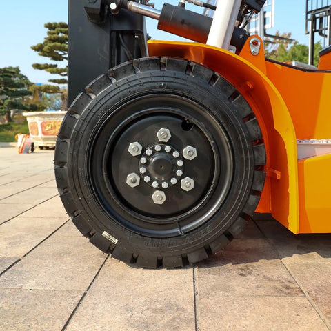Electric Pallet Stacker Heavy Duty Forklift 1 To 3 Ton Capacity Compact design showing durable tire and wheel on a smooth surface.