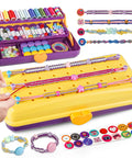 All In One Friendship Bracelet Kit For Girls Ages 8 To 12 with 3 layer storage box, string bundles, beads, buttons, and stickers
