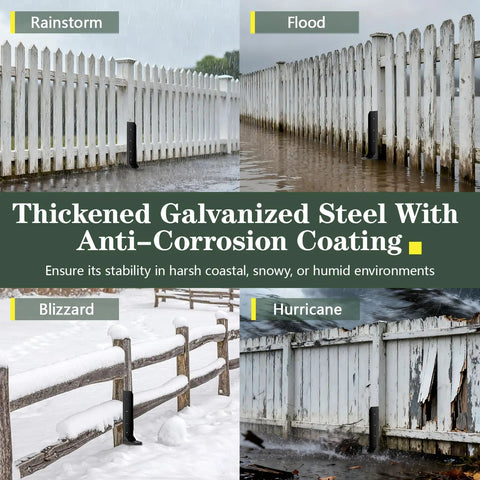 Beefed Up Heavy Duty Fence Post Anchor and Repair Kit for 4x4 and 6x6 Wood Posts Galvanized Steel L Shape Stabilizer in weather conditions