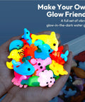 Hands holding colorful sea creature gels from Glow In The Dark Water Gel Kit For Kids with Ten Gels Twelve Sea Creature Molds
