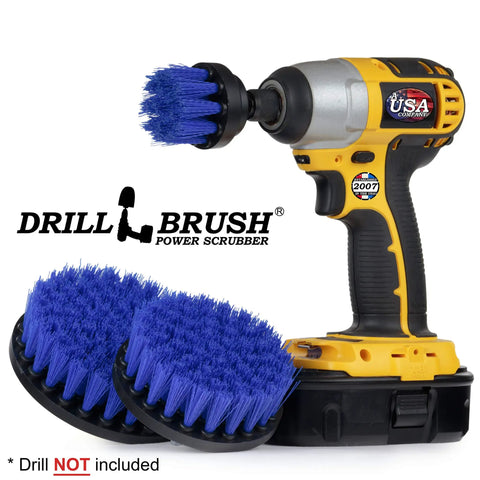 Powerful Drill Brush Hull Cleaner Kit for Fiberglass Boats with blue spin brush set and drill, 4 and 5 inch round brushes