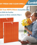 Mother and child with Replacement Filter I For C555 Air Cleaner Purifier H13 True HEPA Filter, orange filters in background