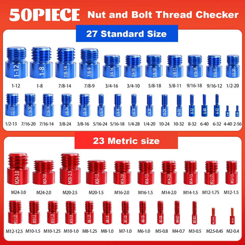 Killer Nut Bolt Thread Checker Kit 50 Pcs Standard And Metric Inch Size Gauges Detachable Screw Identifier with 27 Sizes