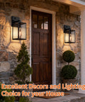 Dusk To Dawn Outdoor Wall Light With Automatic Sensor Solid Black Metal Coach Lantern Waterproof Porch Fixture No Stress Setup Straight Up Rock Solid Exterior Lighting For House mounted beside a front door.
