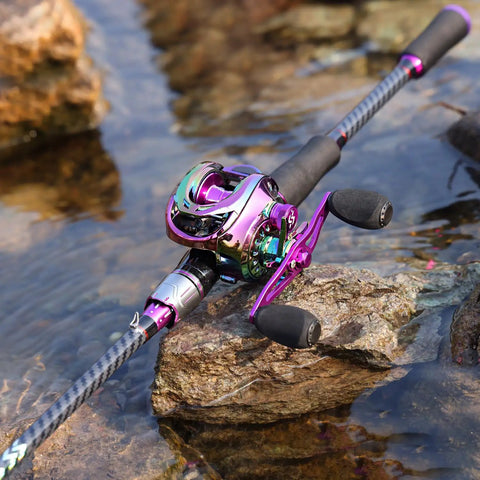 Two Piece Carbon And Glass Fiber Composite Fishing Rod For Bass Trout And Crappie Spinning And Casting Travel Ready Six Foot Purple