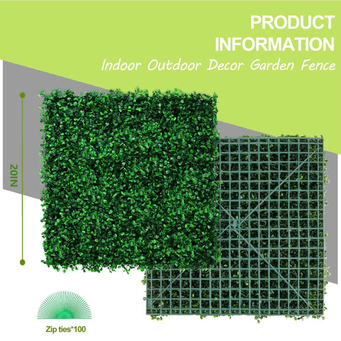 Boxwood Hedge Wall Panels 24 Pack 20x20 Inch Realistic Thick Artificial Greenery Backdrop Interlocking DIY Ready UV Resistant