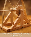 Leonardo Da Vinci Catapult Kit Build a Working Wooden Siege Engine with precision wood gears and supports on table