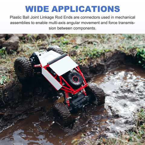 M3xL27mm 2.5mm Center Hole RC Plastic Ball Joint Rod Ends Link Set Pack Of 10 Black For Crawler Steering Linkage Upgrades And Replacement Parts Durable High Strength Plastic Construction For Tough Off Road RC Crawlers And Precise Steering Response on RC crawler in mud