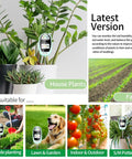 Image of 2 In 1 Soil Moisture And pH Meter Tester with dual screen placed in potted plants, suitable for gardens and lawns.