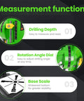 Measurement functions of Upgrade Floor Drill Press Rotary Tool Stand with drilling depth, rotation angle dial, base scale.