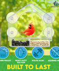 Window Bird Feeder With Ultra Strong Suction Cups For Easy Backyard Birding Clear Acrylic Body With Drain Holes And Removable Tray