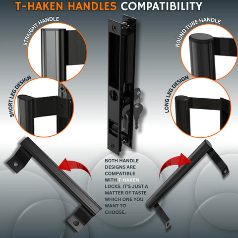 Sliding Glass Door Handle Replacement Kit, 6-5/8 In, Black, Keyed, Reversible For Left Or Right Handed Doors, Ergonomic Grip Design