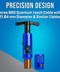 Hardline Coring And Stripping Tool Kit For 860QR Cable With 21.84 Mm Core Diameter, blue aluminum body with T-handle shown.