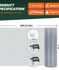 One Quarter Inch Welded Hardware Cloth Twenty Four By Fifty Foot Coil For Chicken Coop And Small Animal Pen With Hot Dipped Galvanized Finish To Lock Down Critters And Make Fence Work A Breeze specifications with size and gauge details.
