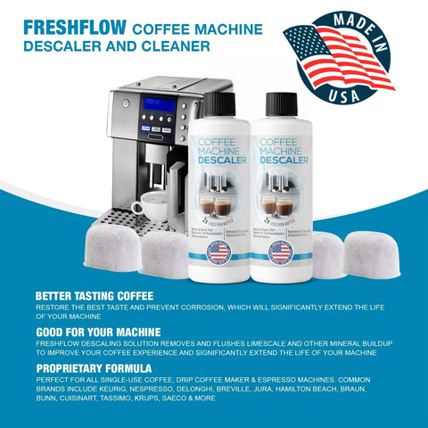 Descale Kit For Keurig 1.0 And 2.0 Coffee Makers And Espresso Machines, Descaler Solution With Four Uses Plus Four New Filters, Made In The USA