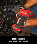 Man using Beast Half Inch Cordless Impact Wrench Bare Tool With Hog Ring Anvil, 350 Ft-Lbs Torque on a car tire, tool only visible.