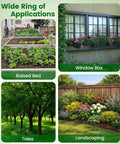 Raised beds, window box, trees, and landscaping illustrating uses of 132Ft Drip Irrigation Kit With 1/2 Inch Tubing And 1/4 Inch Dripline.