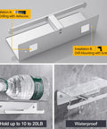 Double Toilet Paper Holder With Shelf And Phone Storage, Wall Mount, Self Adhesive Roll Dispenser, Rustproof Aluminum shown installed