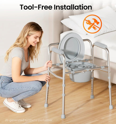 Solid As A Rock 3 In 1 Bedside Commode Toilet For Seniors Featuring Bulletproof Dual Crossbar Support And Big League Steel Frame Switches Seamlessly Between Raised Seat And Shower Chair For Hassle Free Daily Mobility Up To 350 Pounds