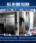 Before and after comparison of stainless steel refrigerator using Stainless Steel Cleaner And Polish 10oz Cleans Polishes And Protects Kitchen Appliances Like Refrigerators Sinks Ovens And Grills With A Residue Free Streak Free Shine No Greasy Residue Left Behind For A Brand New Look.