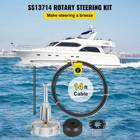 Ultimate Outboard Boat Steering Kit With 14 Ft Control Cable Three Quarter Inch Tapered Shaft Marine Grade Alloy Built For Yachts And Fishing Boats Easy Install Rock Solid Steering On Any Watercraft