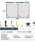 Heavy Duty Ball Stop Net System 40Ft By 12Ft 2 In 1 Portable Backstop Net structure with accessories including ropes and wheels displayed.