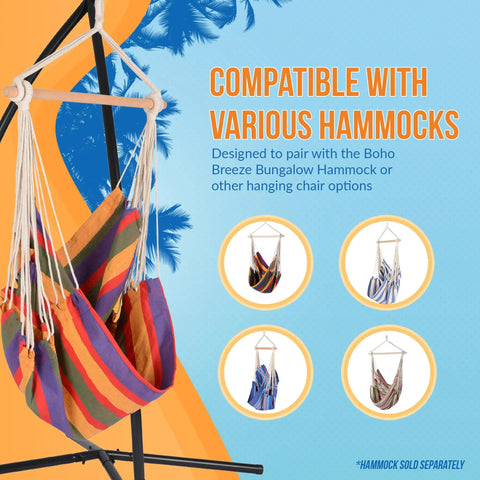 Boho Breeze C Style Hammock Chair Stand for Patio or Porch, beefy steel frame, compatible with various hammocks