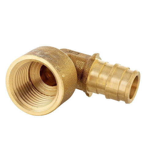 Pack Of 5 Pex A Expansion Brass Fittings 0.5 Inch Female Elbow Adapter For Pex Tubing, ASTM F1960 Compliant, brass close-up