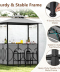 Outdoor Patio Bar Set With Grill Gazebo And Two Bar Stools, Three Piece Bar Table Set With Tempered Glass Bar Table, Double Tier Soft Top Canopy visible