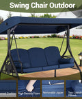 Three Seat Outdoor Porch Swing With Adjustable Canopy And 2 In 1 Convertible Bed For Backyard Blue With Cup Holder And Pillow