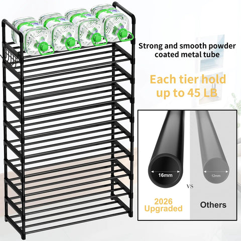 Heavy Gauge 10 Tier Metal Shoe Rack With Side Hooks That Truly Is A Total Game Changer For Holding Up To Forty Five Pairs Of Sneakers And Boots In Any Entryway Closet