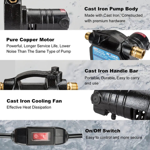 Cast Iron Portable Electric Water Transfer Pump 120 Volt Half HP Workhorse Delivers 1500 GPH Heavy Duty High Pressure Utility Pump details