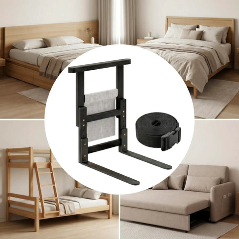 Adjustable Bed Rail For Seniors, Sturdy Grab Bar Supports Up To 300 Lbs with belt, shown with different bed types